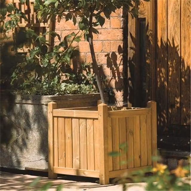 Cheshire Deluxe Square Wood Planter in Brown