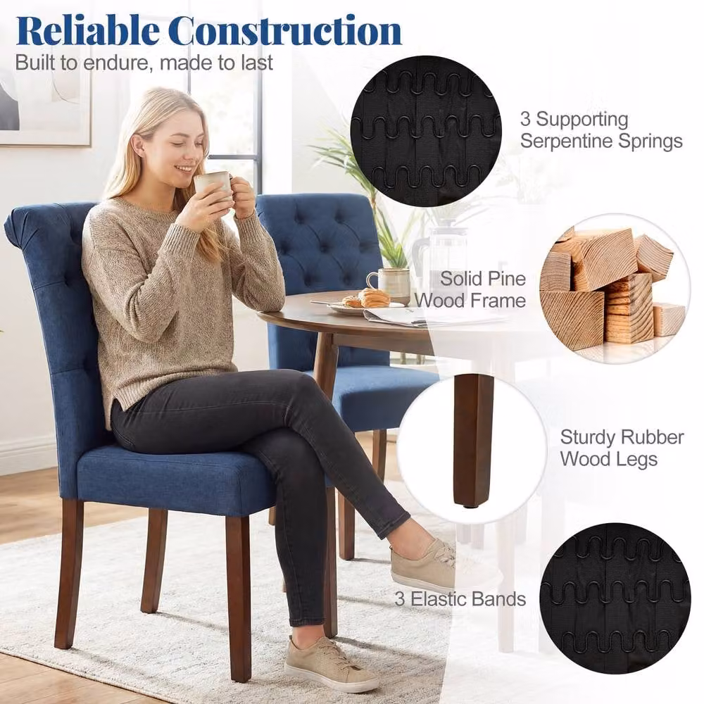Costway Set of 2 Blue Upholstered Button Tufted Dining Chairs with Padded Fabric Seats – 7