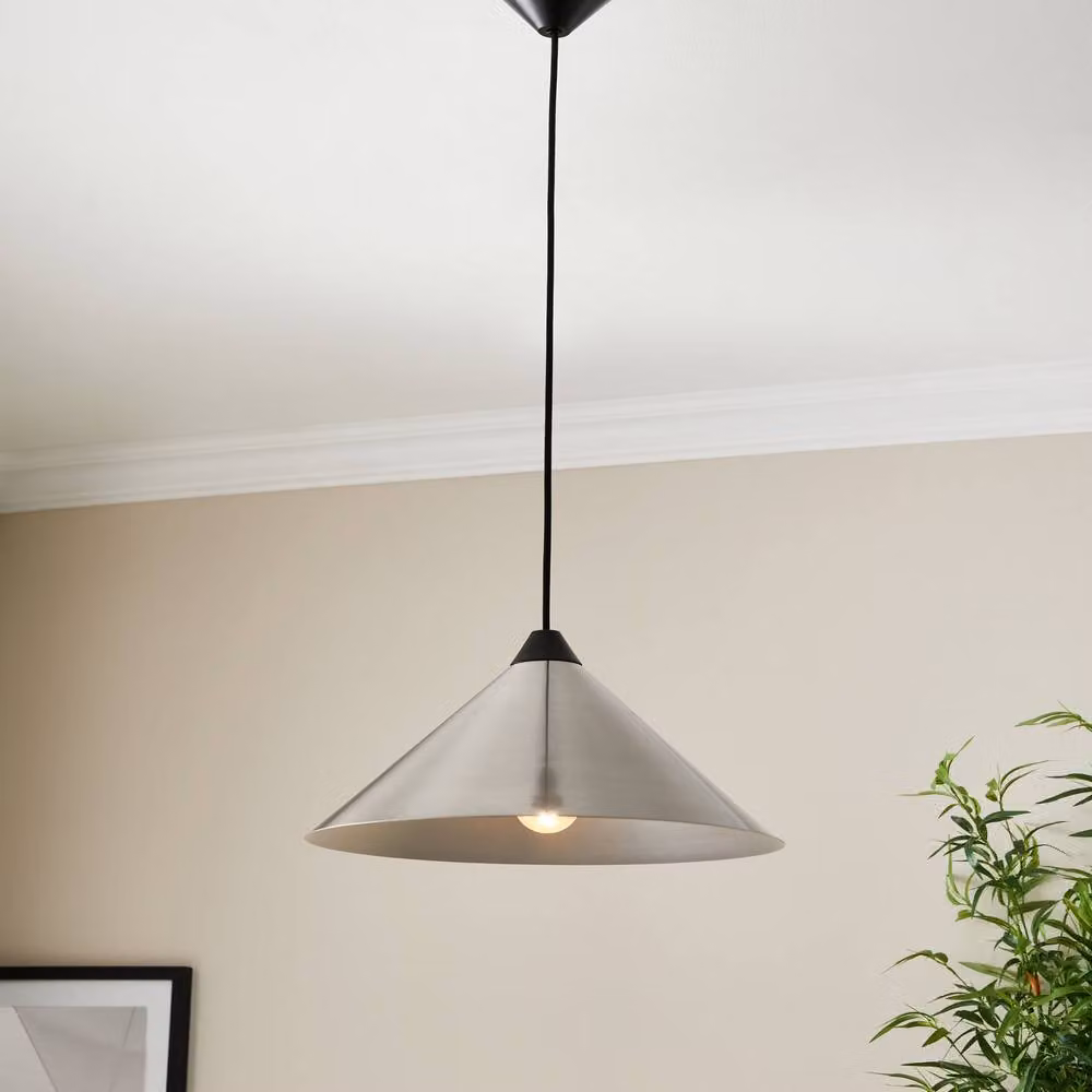 First Choice Lighting Fontana Set of 2 Silver Brushed Chrome Metal Ceiling Pendants, Diameter: 40 cm – 2