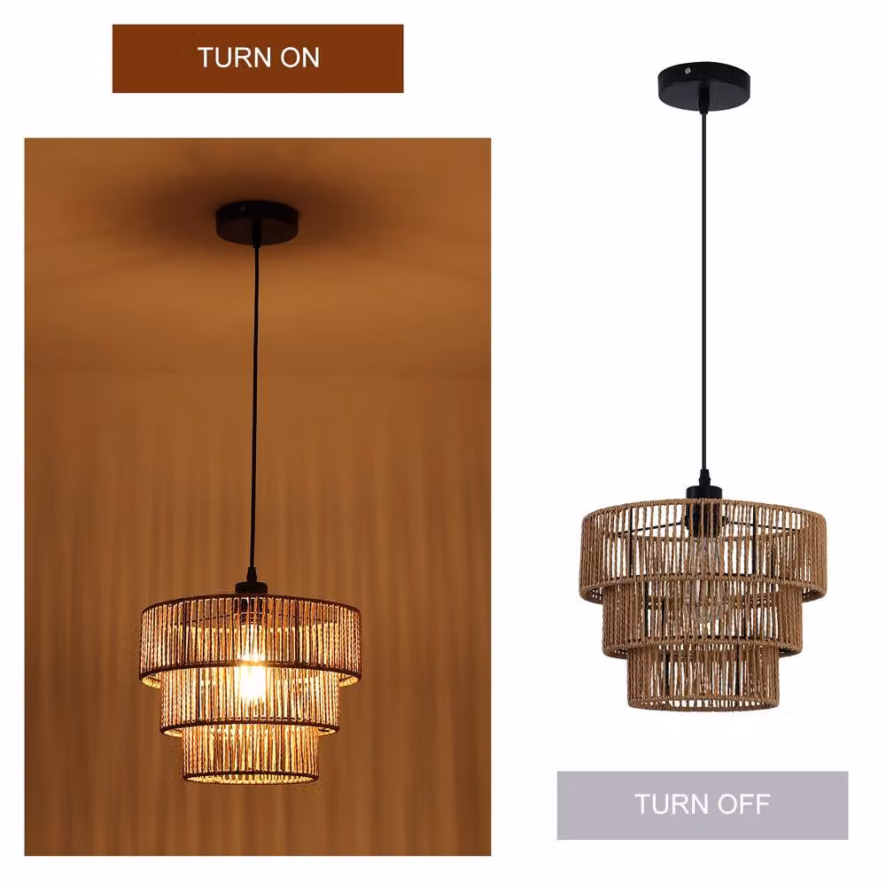 NIVOR Boho Rattan Pendant Light, Brown Farmhouse Chandelier for Living or Dining Rooms – 3