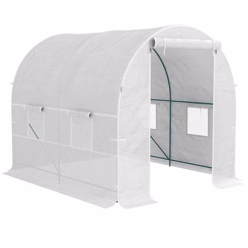 Outsunny White Reinforced Walk In Polytunnel Greenhouse with Galvanised Steel Frame and Roll Up Door, W: 2 m, D: 2.5 m – 1
