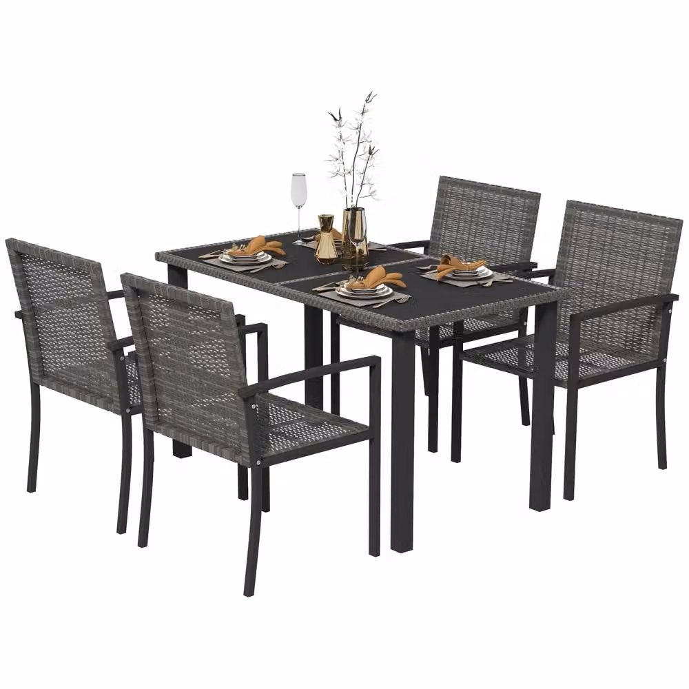 Wyld Haus Pakeri 4 Seater Rattan Outdoor Dining Set with Tempered Glass in Dark Grey – 2