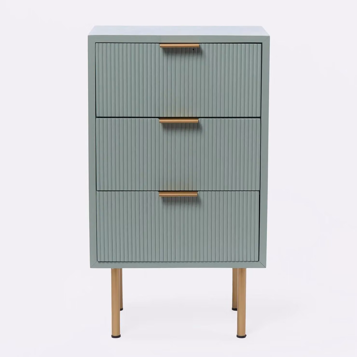 OHS Modern Ribbed 3-Drawer Bedside Table and Office Nightstand in Pale Green – 2