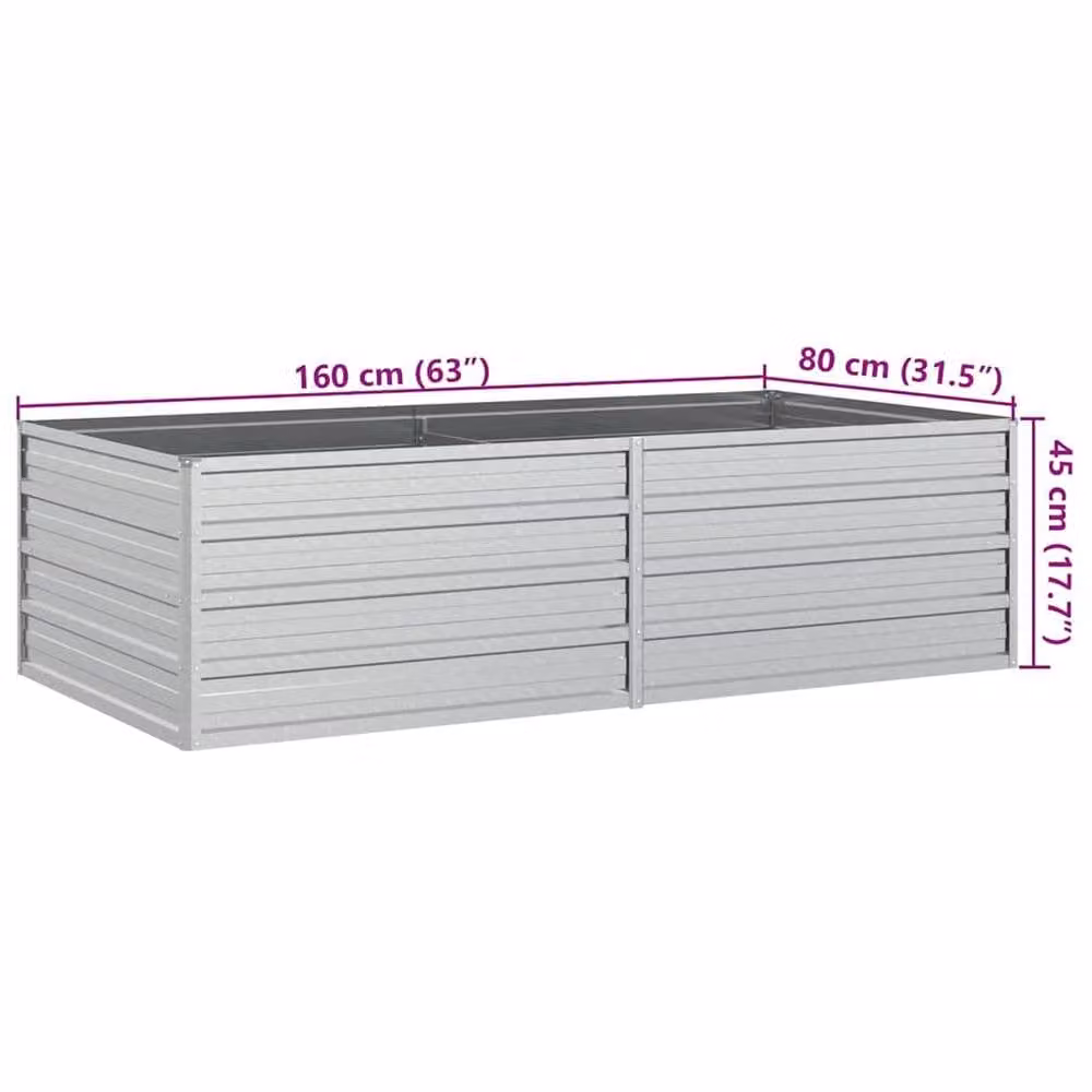 Berkfield Home Garden Raised Bed in Silver Galvanised Steel, W/D/H: 160 x 80 x 45 cm
