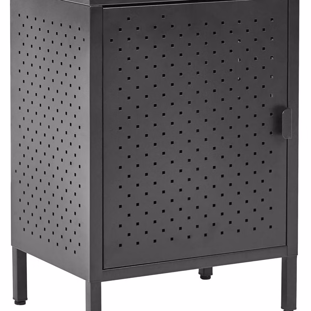 Wyld and Coco Industrial Black Matt Steel Office Cabinet with Hinged Doors and Internal Shelves – 2