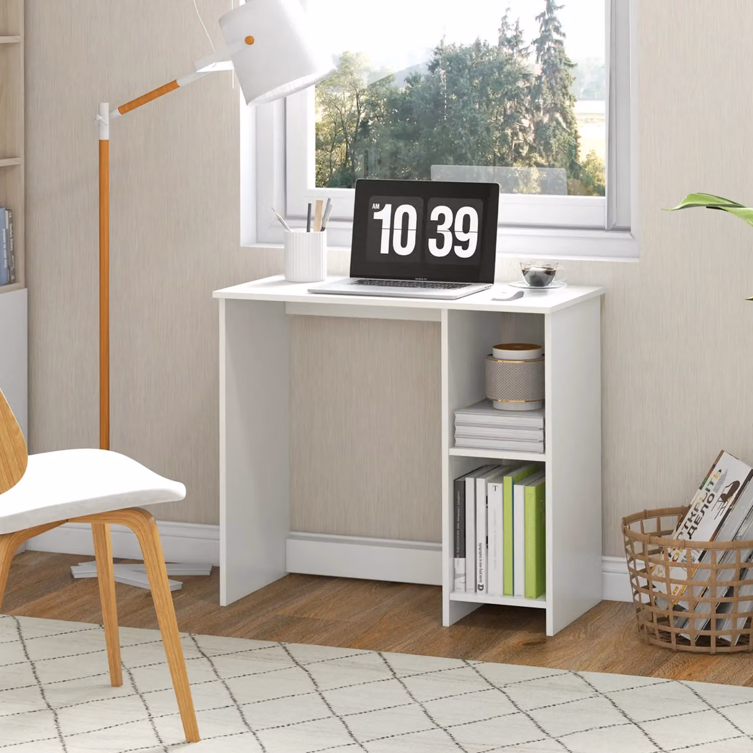 Costway White Wooden Computer Desk with 2 Compartments – 2