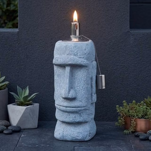 Garden Greatness Easter Islander Oil Burner Flame Garden Statue in Grey and Multicolour