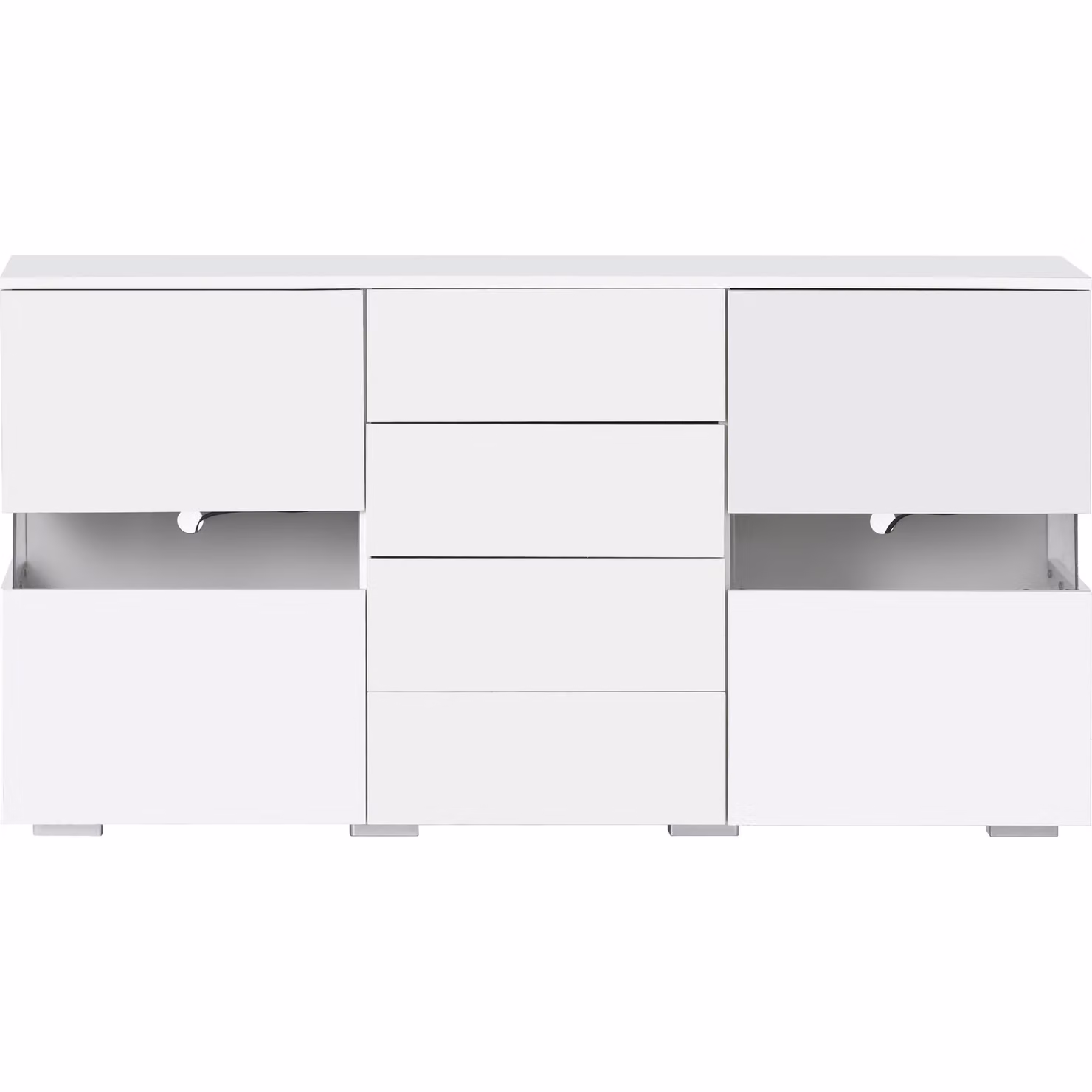 Aosom.UK High Gloss Modern Sideboard Cabinet with LED Lights, 2 Doors and 4 Drawers, White, W: 140 cm, D: 35 cm, H: 72 cm – 2
