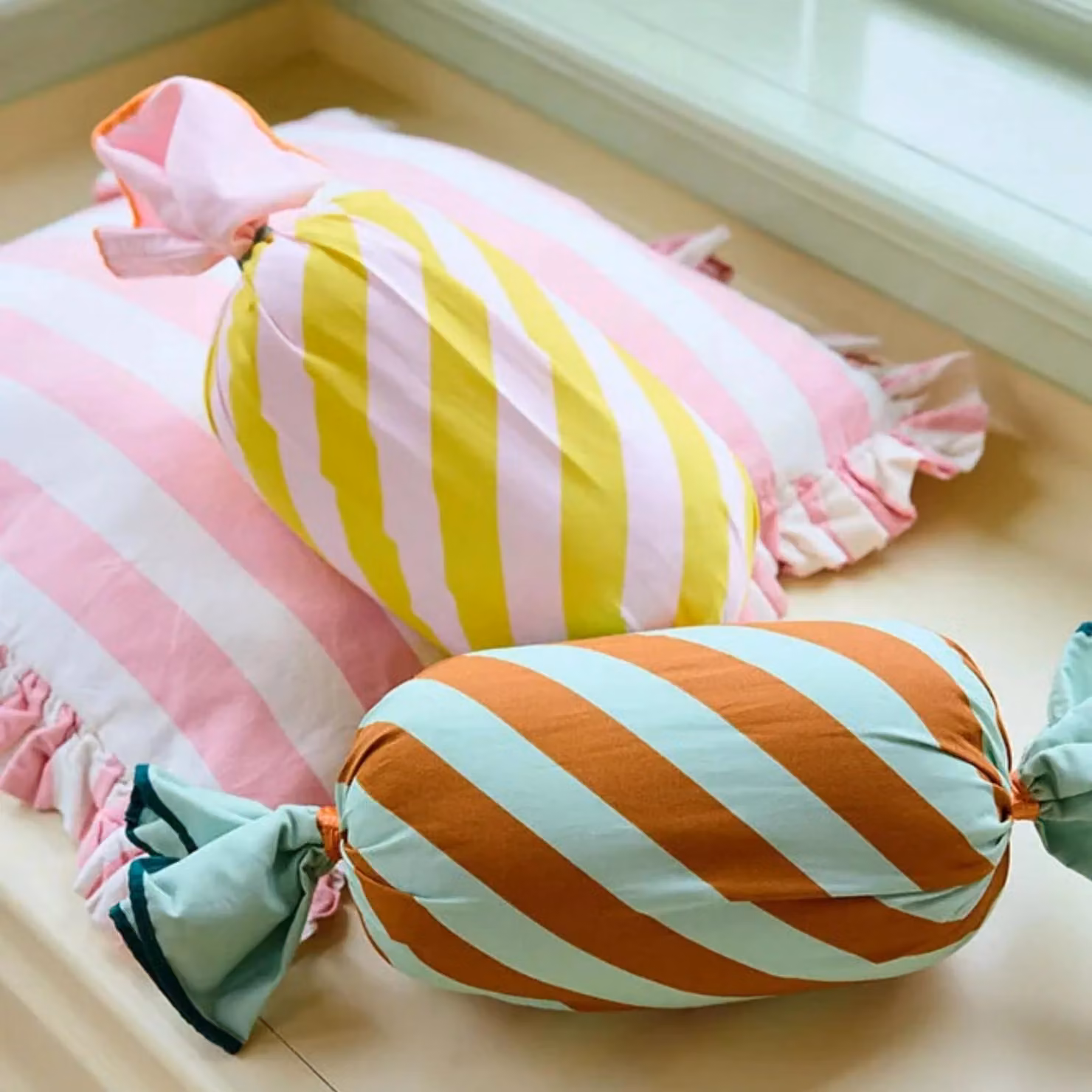 Kids Concept Striped Bolster Cushion for Children in Pink and Yellow – 1