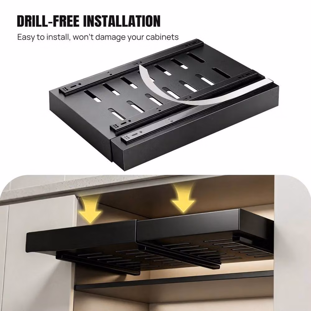 KORVIXA 2 Pack Expandable Black Metal Pull Out Kitchen Cabinet Drawer Inserts – 4