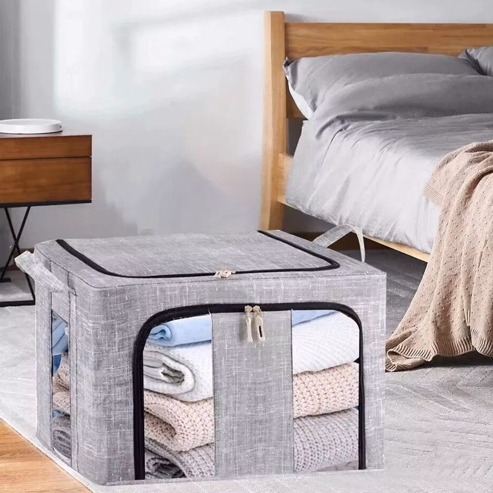 Nordara 4-Piece Grey Folding Storage Box Set with Steel Frame and Handles, 66L Capacity – 2