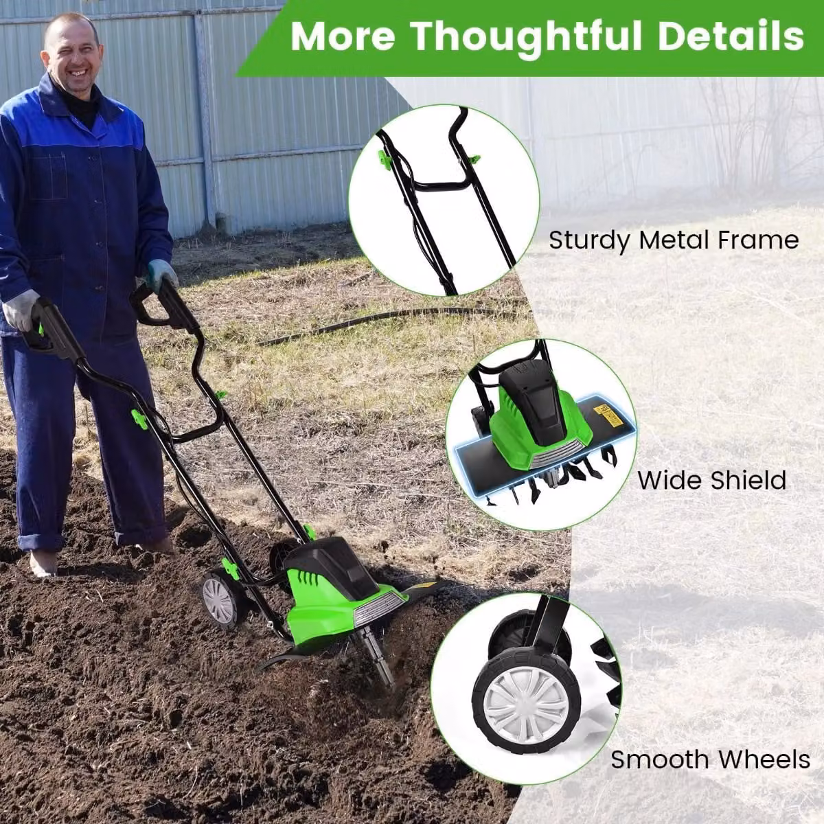 Costway 1500W Electric Tiller Garden Soil Cultivator Rotavator in Green – 8
