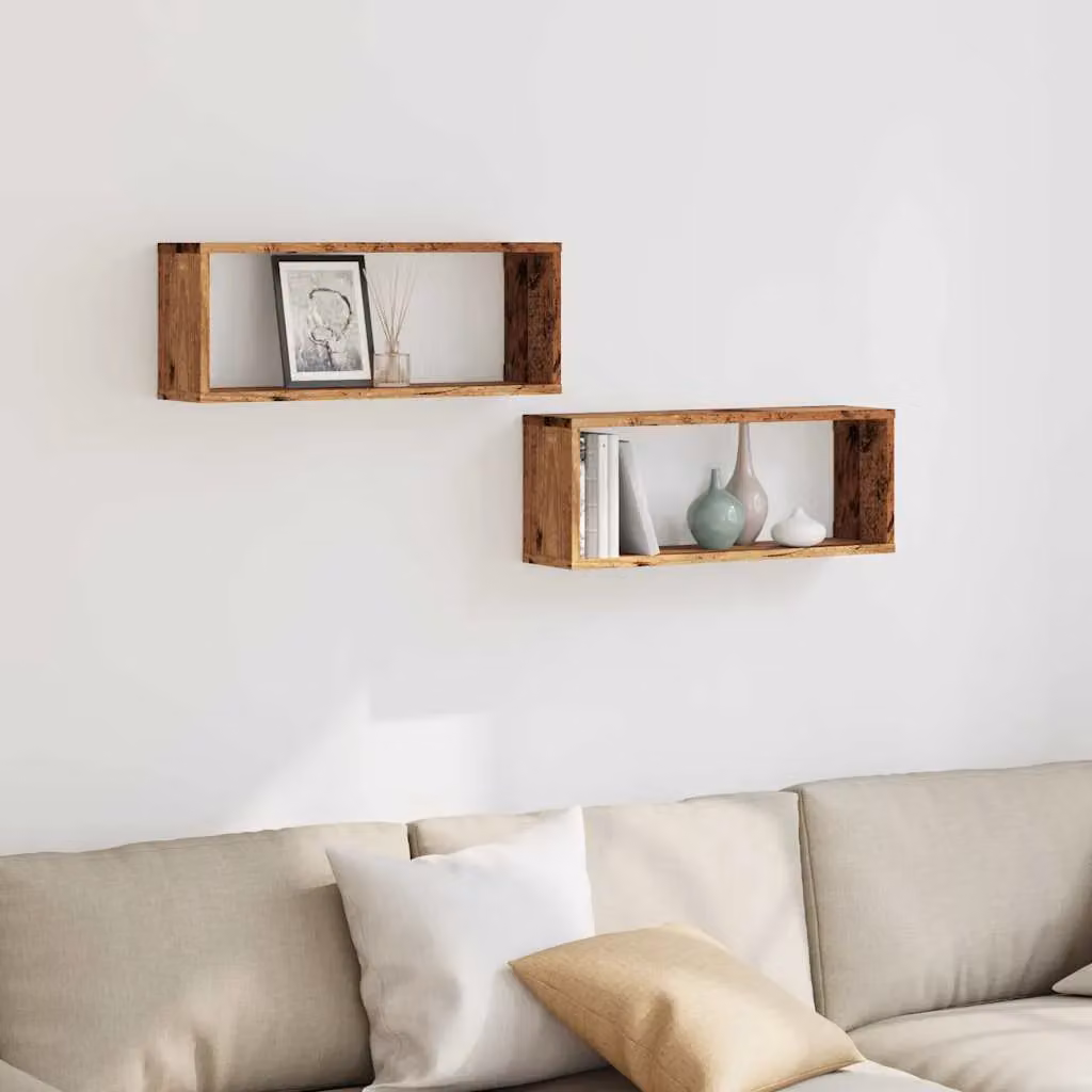 Berkfield Home Wall Mounted Cube Shelves, 2 Piece Set in Brown Old Wood, W: 60 cm, D: 23 cm, H: 15 cm – 3
