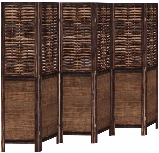 Berkfield Home 6 Panel Room Divider in Dark Brown Solid Paulownia Wood