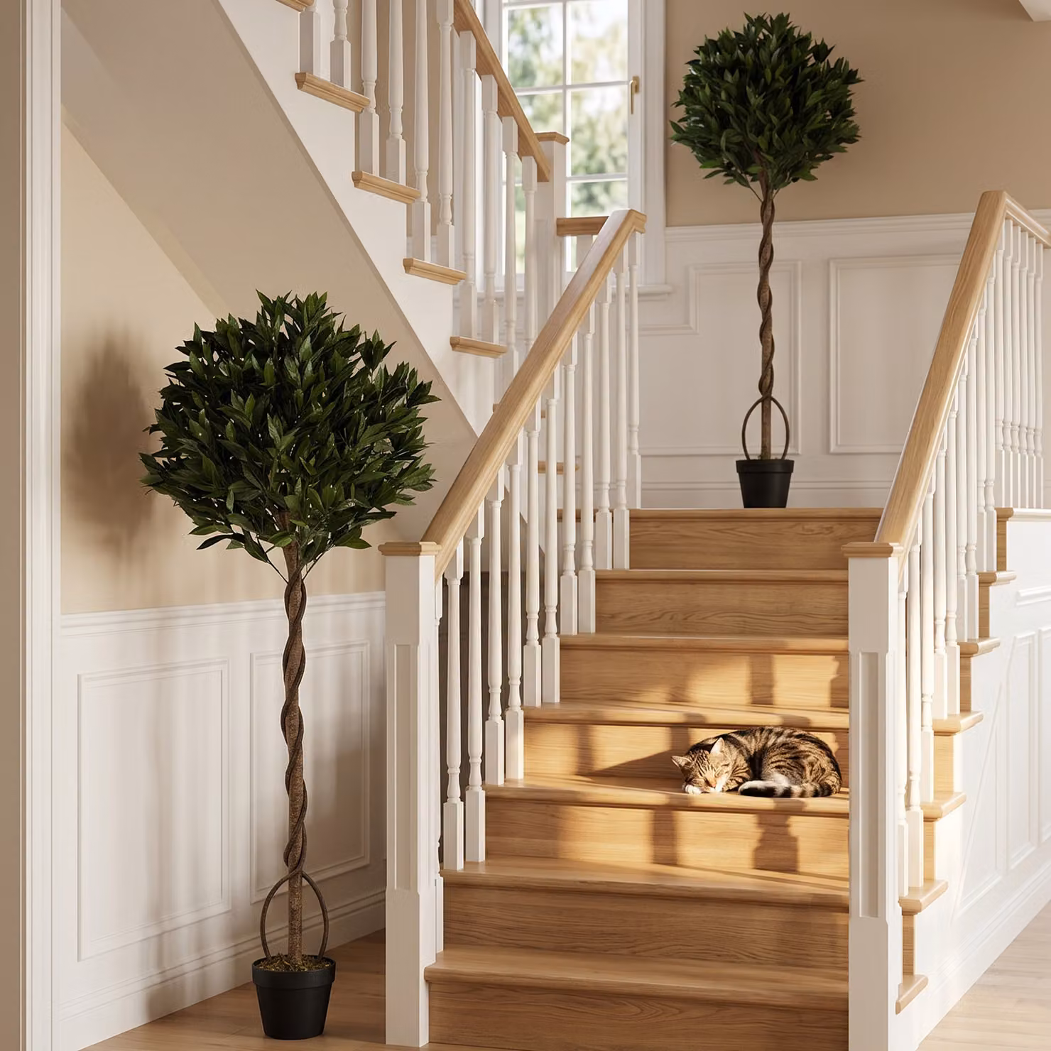 Outsunny Set of 2 Realistic Green Artificial Bay Laurel Topiary Ball Trees with Weighted Pots – 2