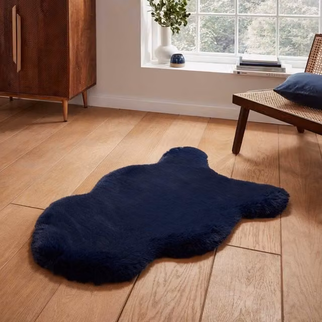 Terrys Super Teddy Single Faux Sheepskin Rug, Blue, W: 90 cm, D: 60 cm