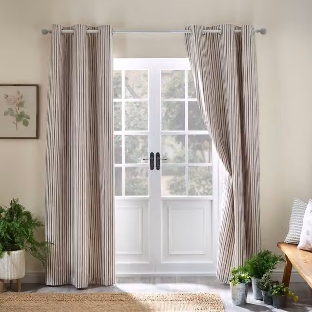 Catherine Lansfield Logan Stripe Ready Made Eyelet Curtains, Beige