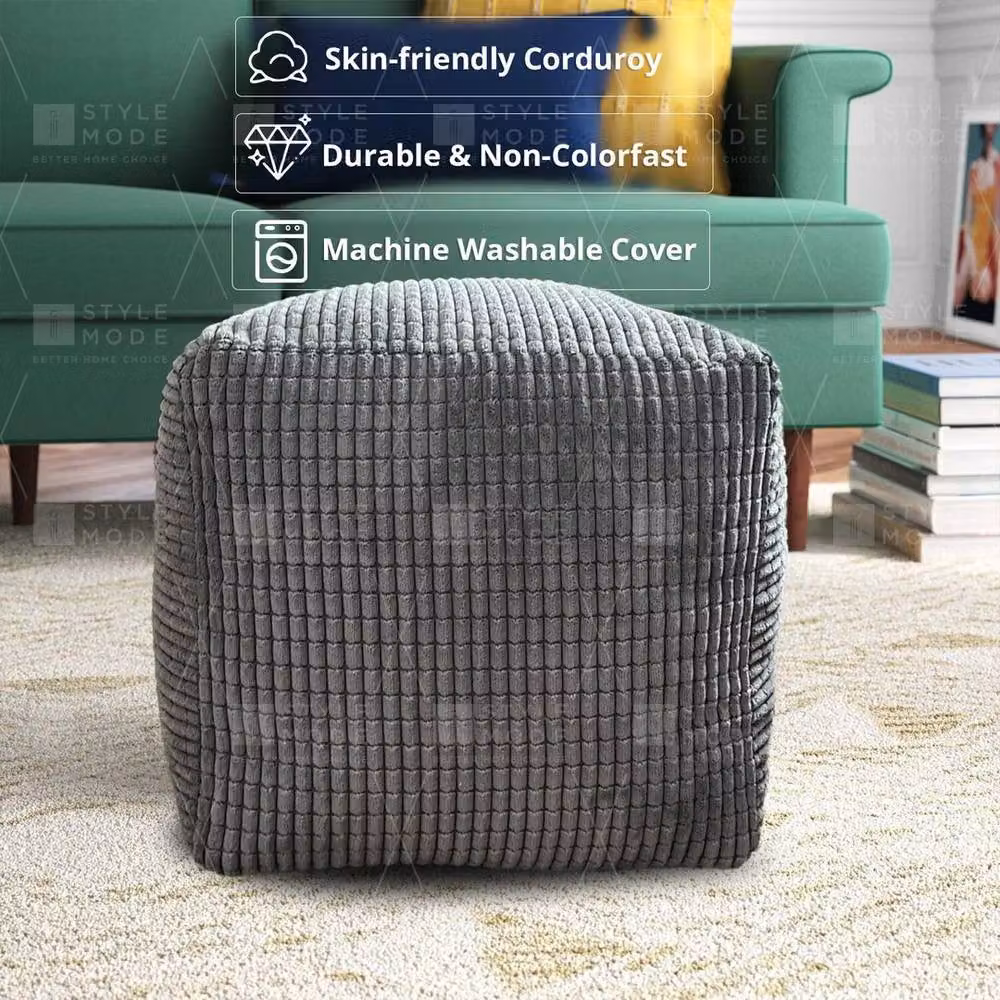 EONLION Charcoal Beanbag Ottoman Footstool in Grey, Diameter: 100 cm – 3