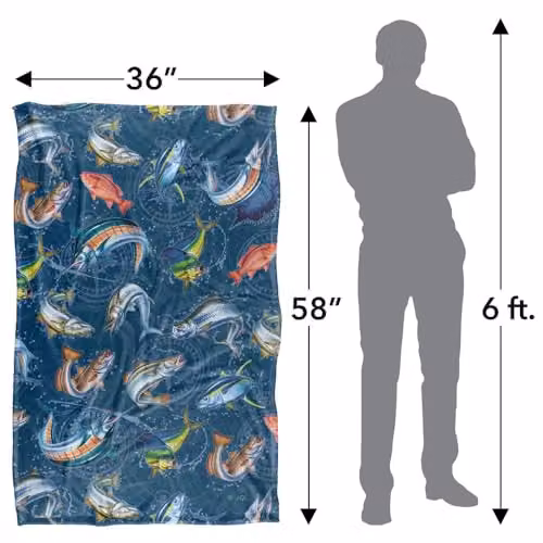 JQ Licensing Saltfish Fishing Compass Pattern Super Soft Fleece Throw Blanket, Multicolour, W/D/H: 91 x 147 cm – 4