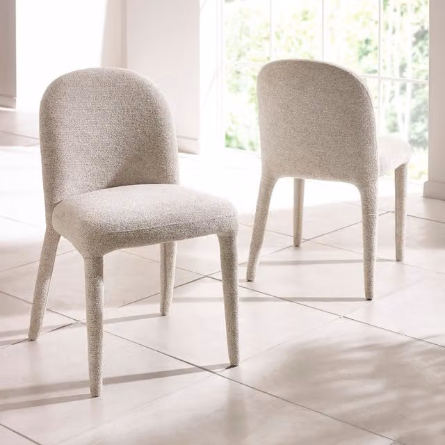 Julian Bowen Set of 2 Holly Modern Upholstered Dining Chairs in Sand Bouclé Fabric