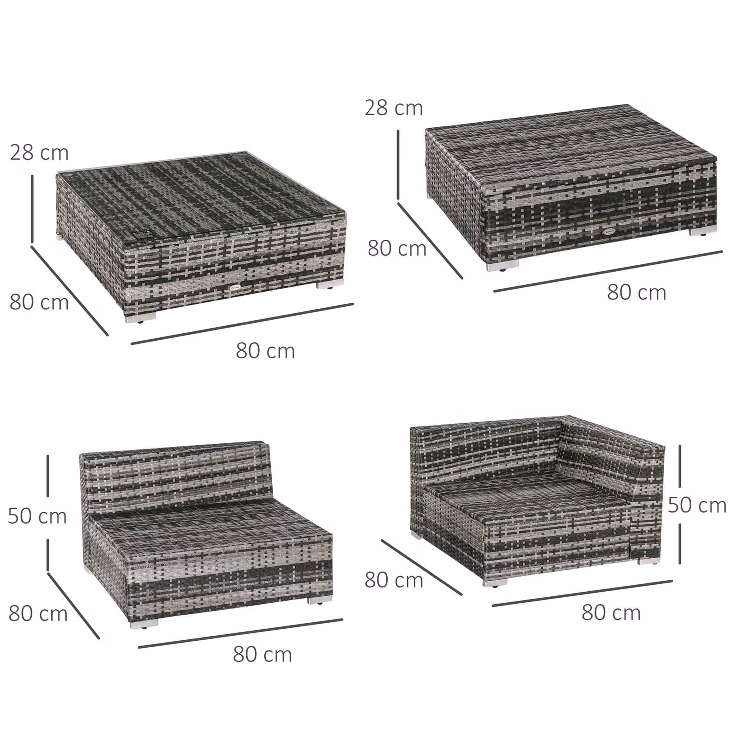 Outsunny 5-Seater Grey Rattan Sofa and Coffee Table Set with Cushions – 3
