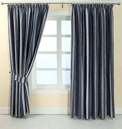 Homescapes Blue Modern Stripe Jacquard Curtain Tie Back Pair – 2