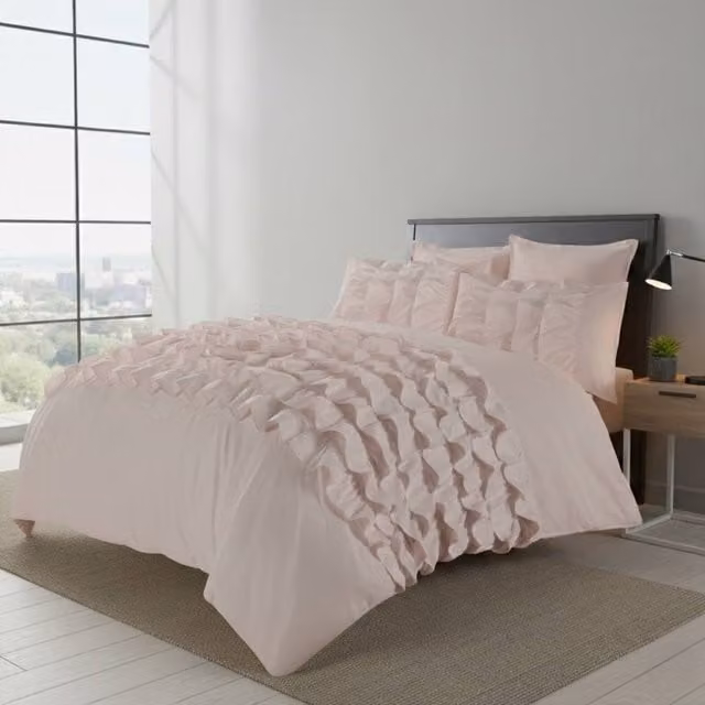 Snug City Pink Ruffle Border Duvet Cover and Pillowcase Set, King Size (180 x 200 cm)
