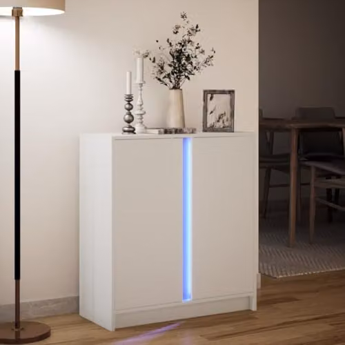 vidaXL Modern White Sideboard with Integrated LED Lighting, W/D/H: 77 x 34 x 85 cm – 2