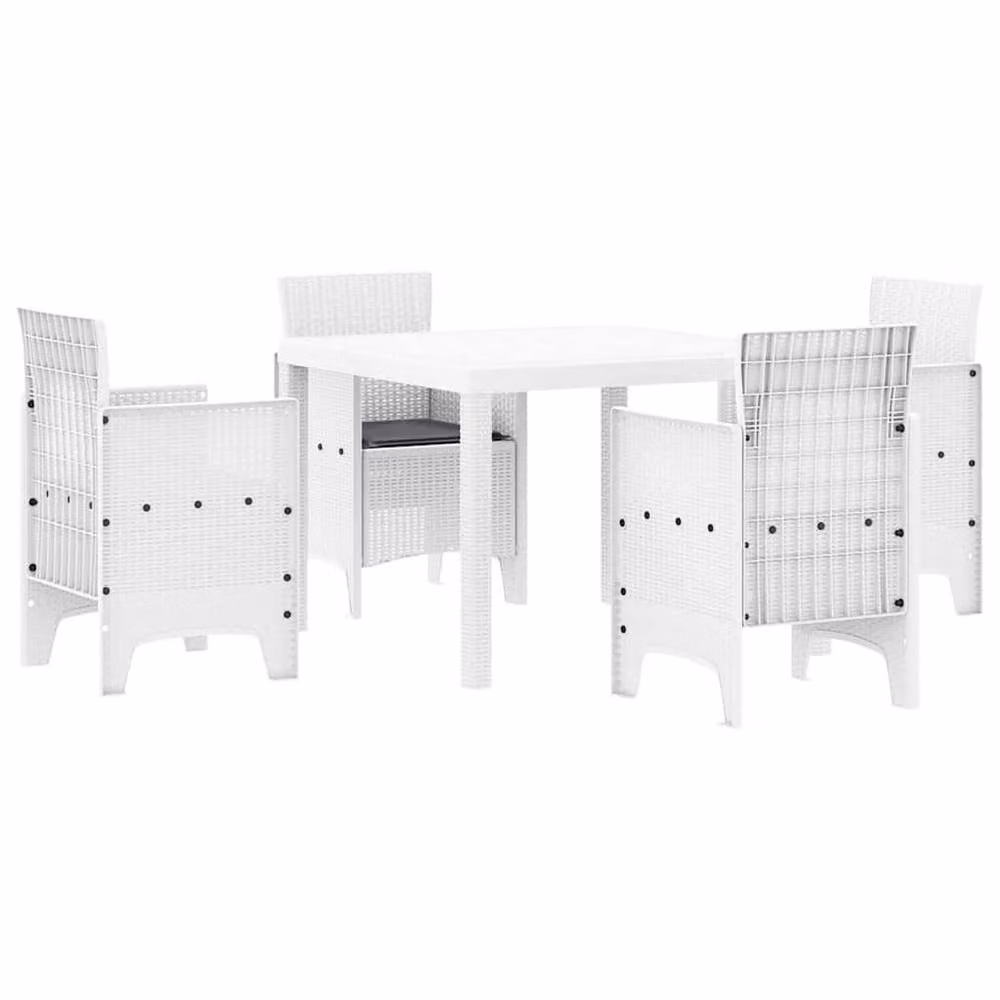 Berkfield Home 5 Piece White Poly Rattan Garden Dining Set with Cushions – 2