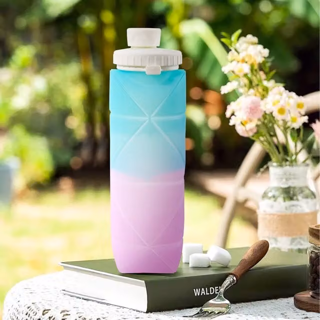 Lifeideas Collapsible Silicone Flip Water Bottle in Blue and Purple
