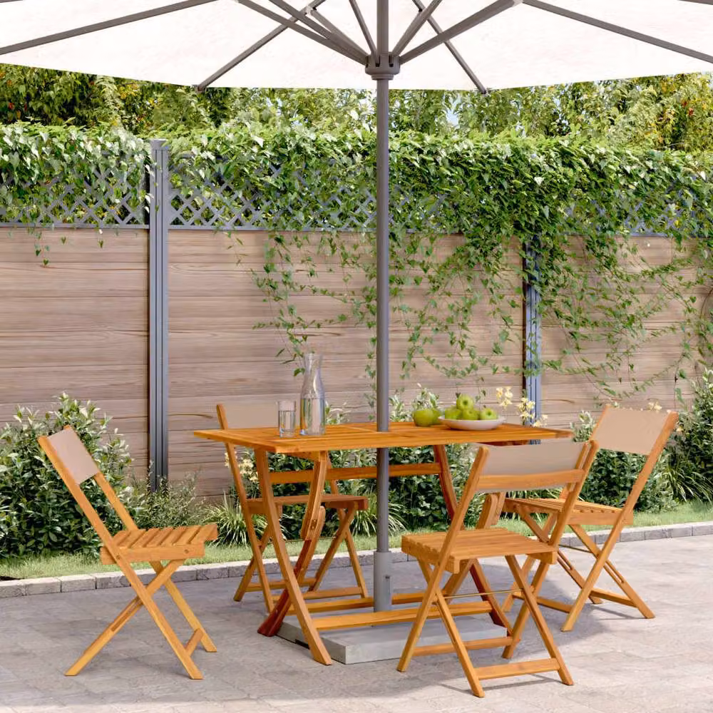 Berkfield Home Beautiful Folding Garden Chairs, Set of 4, Taupe Polyester and Oiled Acacia Wood – 2