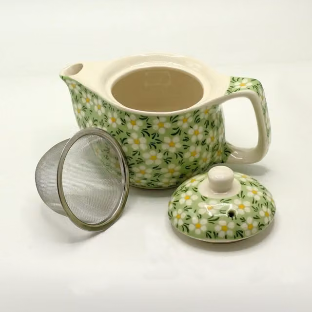 KDMK Green Floral Ceramic Herbal Teapot with Infuser