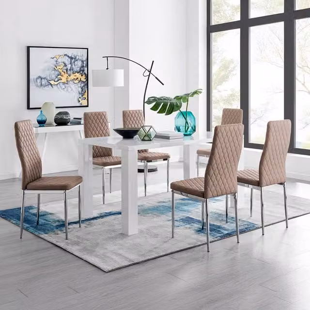 FurnitureboxUK Pivero Dining Table and 6 Milan Chairs Set in Cappuccino