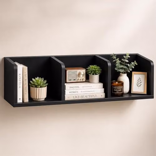 Innoteck 3 Compartment Floating Wall Shelf, Black, W: 75 cm, D: 18 cm, H: 18 cm