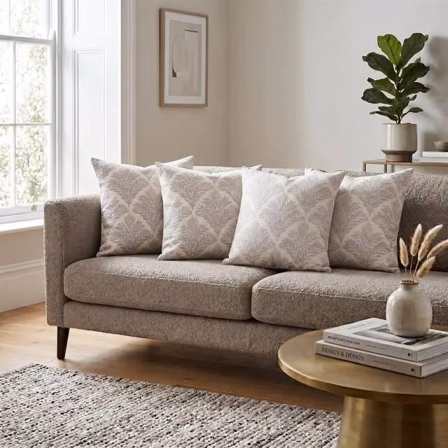 Luxor Living Set of 4 Silver Chenille and Velvet Square Cushions with Hollow Fibre Pads, W/D/H: 45 x 45 x 45 cm