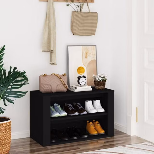 Berkfield Home Black MDF Shoe Rack, W: 75 cm, D: 35 cm, H: 45 cm – 1