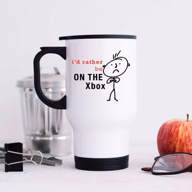 60 Second Makeover Men's I'd Rather Be On The Xbox Metal Travel Mug in White