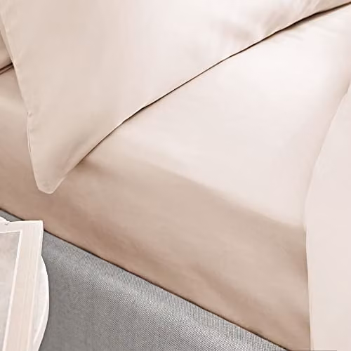Bianca 400 Thread Count Cotton Mako Satin Super King Fitted Sheet, Beige, W/D/H: 200 x 200 x 36 cm