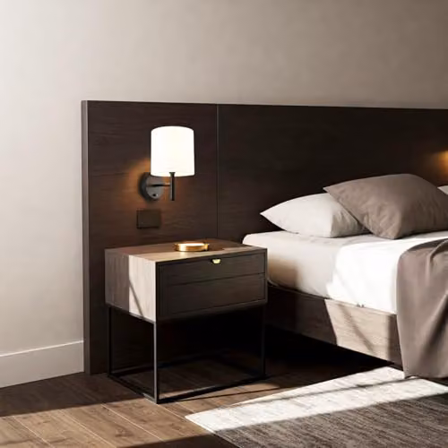 Happy Homewares Modern Black Metal Bedside Wall Lamp with White Fabric Shade and Toggle Switch, H 24 cm x W 15 cm x D 10 cm – 3