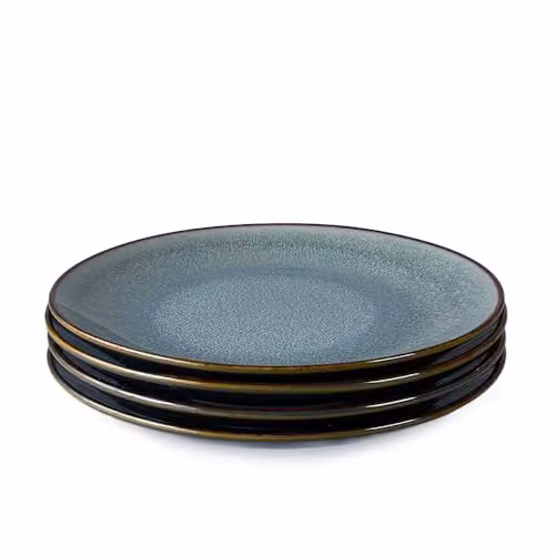 Scandi Home Set of Four Stavanger Blue Ceramic Dinner Plates, Diameter: 27 cm – 4