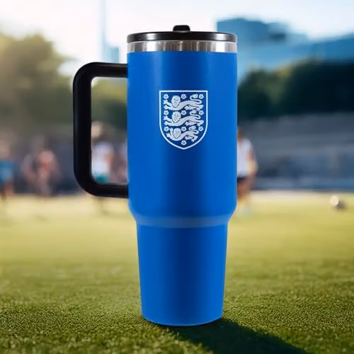 Hy-Pro Officially Licensed England FA Blue Thermal Flask with Handle and Straw, 1.18 l Stainless Steel Vacuum Insulated Water Bottle – 3