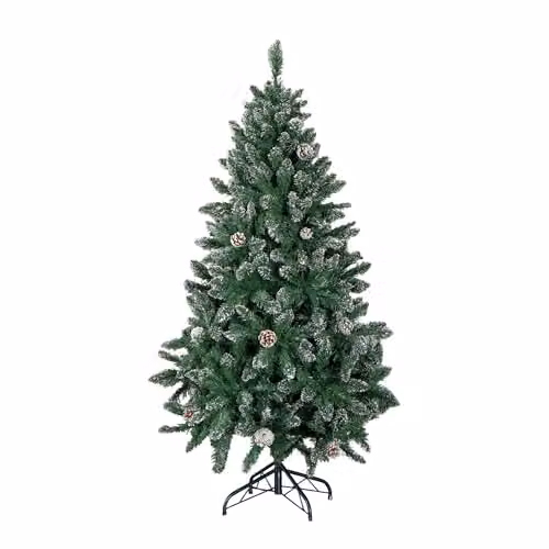 Samuel Alexander 5ft Rocky Mountain Pine Christmas Tree with Snow Tipped Branches and Pinecones in Green – 4