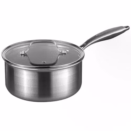 Prochef Non-Stick Stainless Steel Saucepan with Glass Lid, Silver, Diameter: 20 cm, Height: 10 cm – 1