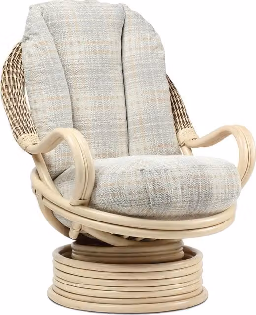 Desser Clifton Cane Deluxe 360 Degree Swivel Rocker Chair with Checked Fabric Cushions in Beige