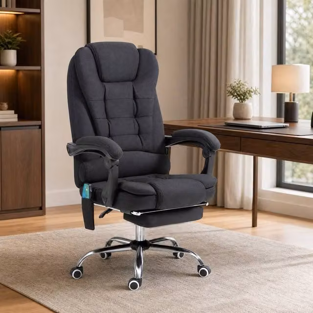 STILVORA Black Fabric Executive Massage Office Chair with Heat, Footrest and Headrest