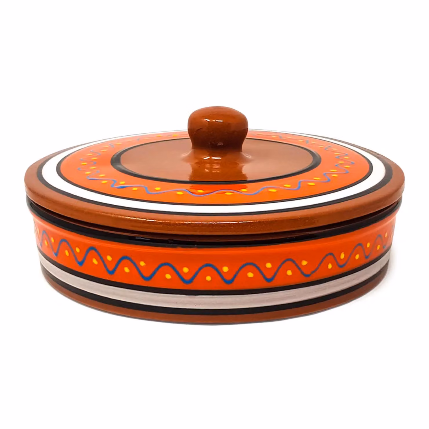 Verano Spanish Ceramics Fiesta Hand Painted Ceramic Tortilla Server, Orange, Diameter: 25 cm – 2
