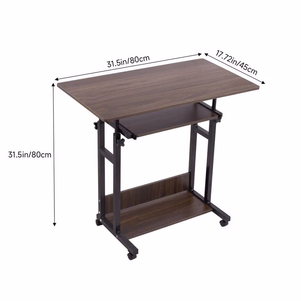 KORVIXA Walnut Adjustable Height Mobile Computer Desk in Brown, W/D/H: 100 x 100 x 85 cm – 2