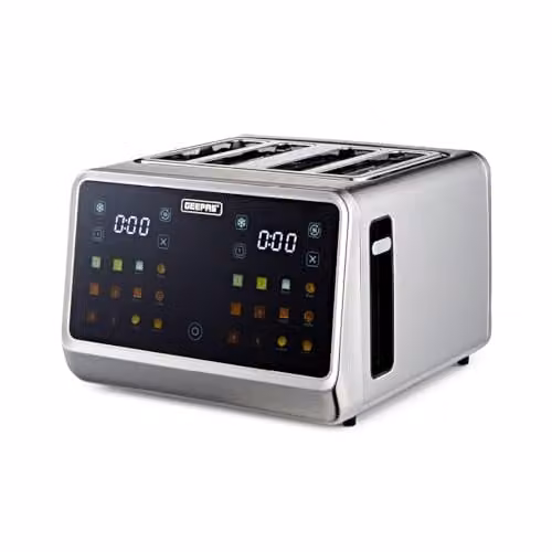 Geepas 5-in-1 Digital 4 Slice Toaster in Silver with Stainless Steel Housing and LED Display – 5