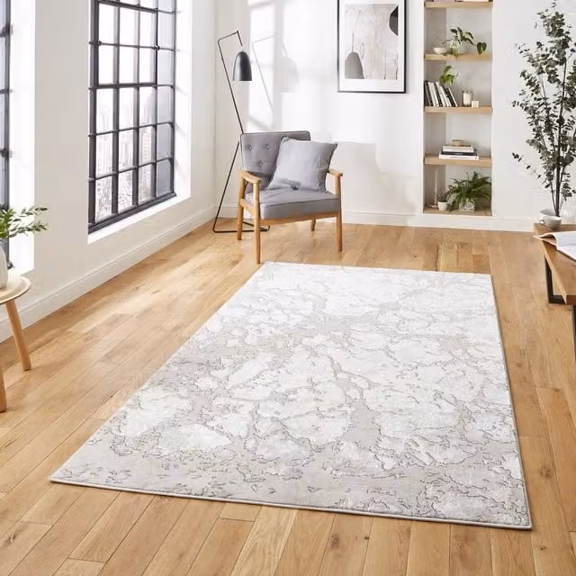 Terrys Modern Abstract Woven Rectangular Rug in Grey and White