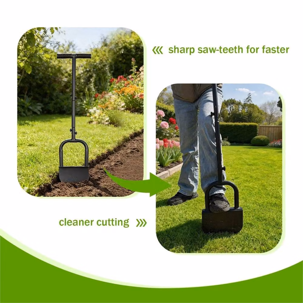 SPETLEK Heavy Duty Steel Half Moon Lawn Edger with Long Handle in Dark Grey, 1.25kg – 4